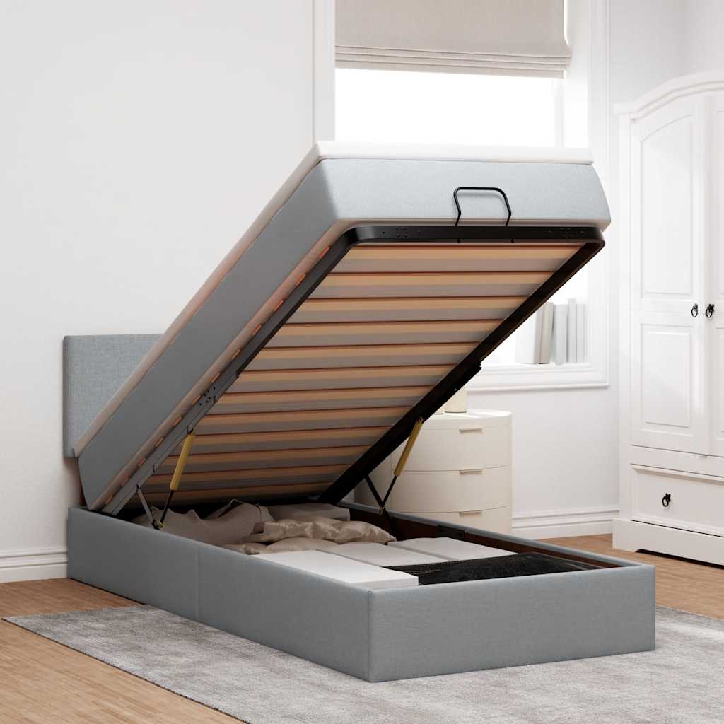 JUNG Vida Ottoman-Bett mit Matratze Hellgrau 90x200 cm Stoff