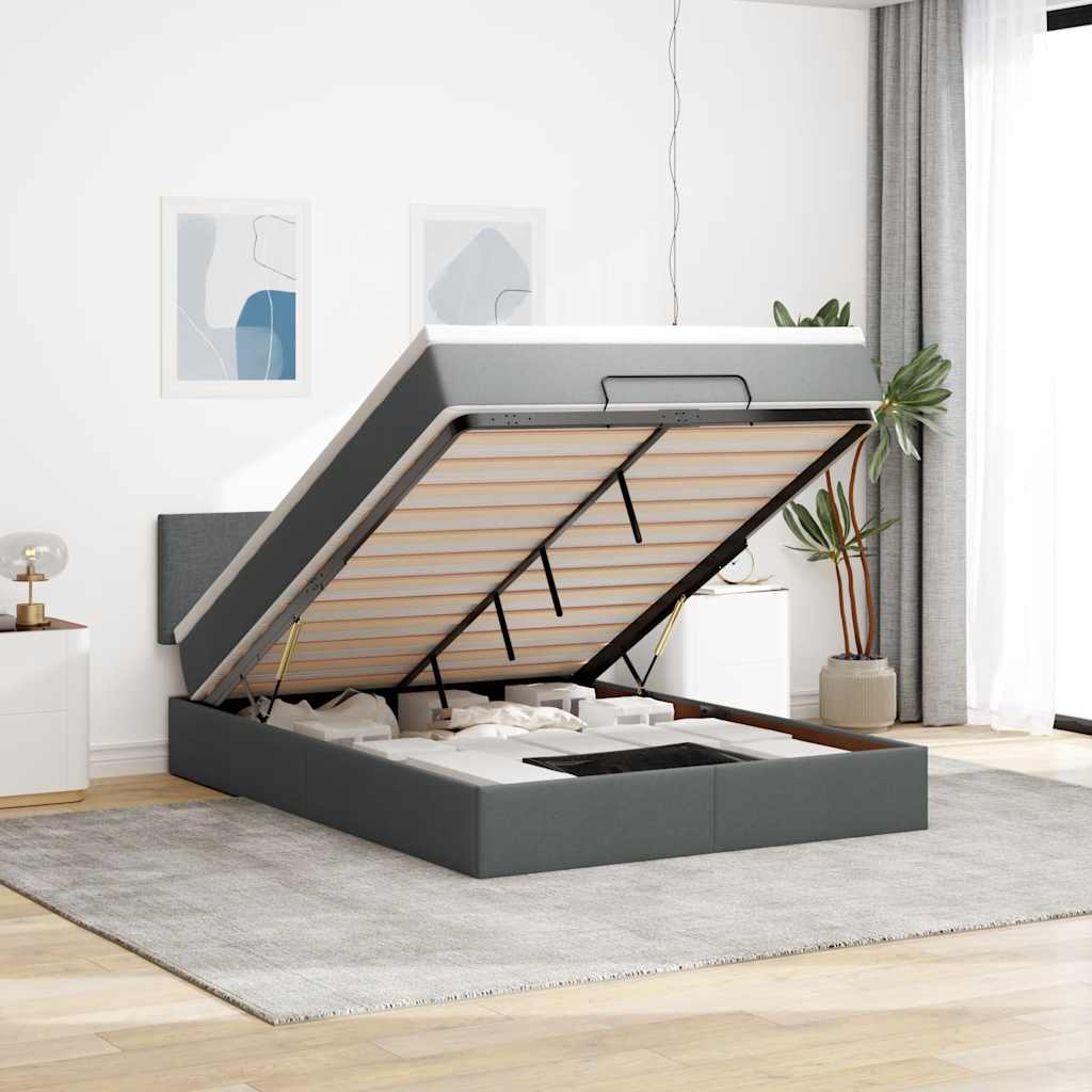 JUNG Vida Ottoman-Bett mit Matratze Dunkelgrau 140x190 cm Stoff