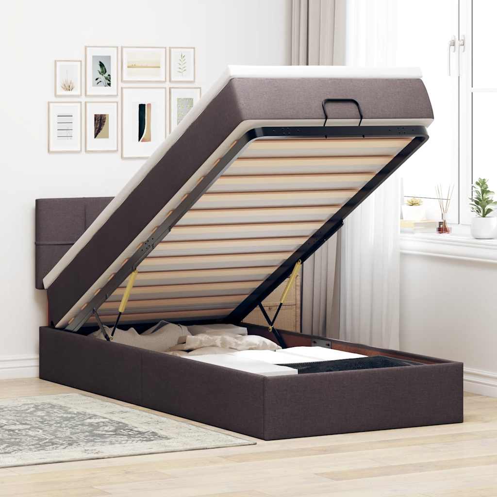 JUNG Vida Ottoman-Bett mit Matratze Dunkelbraun 90x200 cm Stoff
