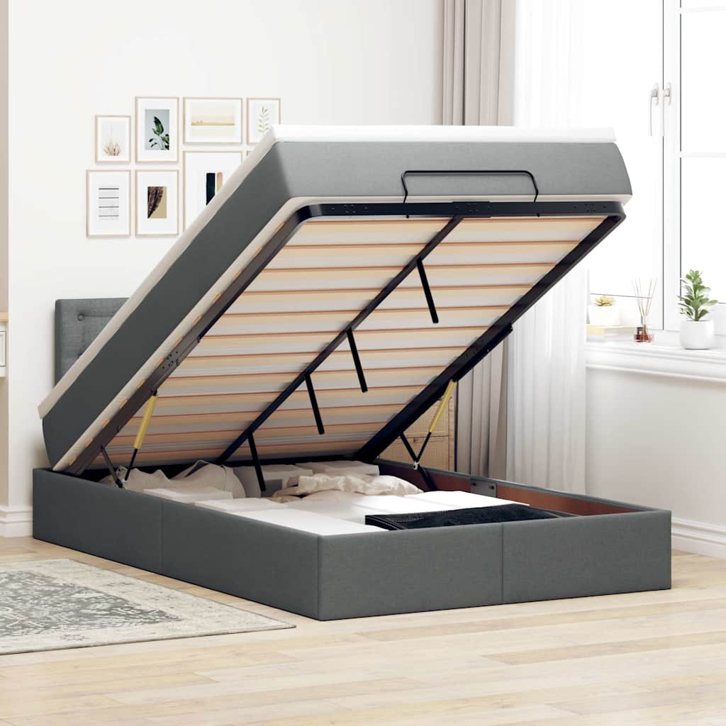 JUNG Vida Ottoman-Bett mit Matratze Dunkelgrau 120x200 cm Stoff