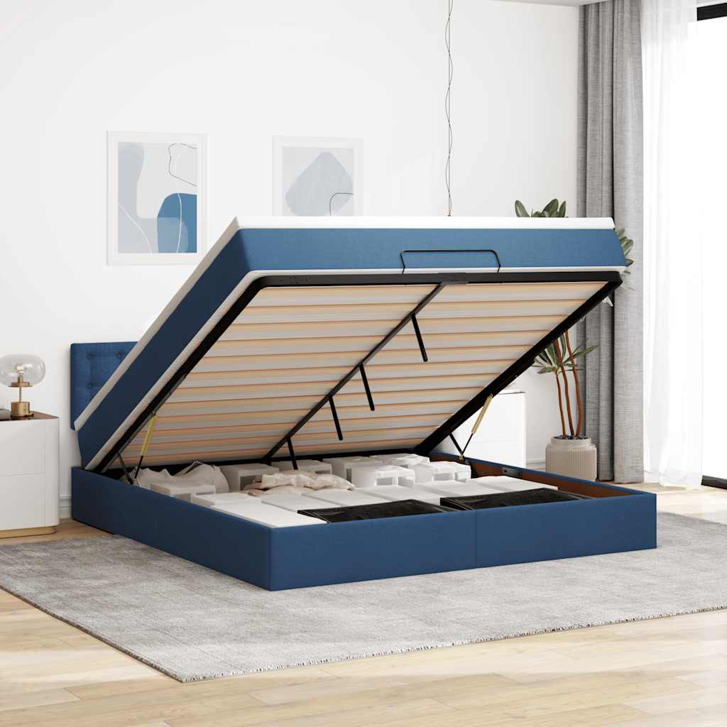 JUNG Vida Ottoman-Bett mit Matratze Blau 180x200 cm Stoff