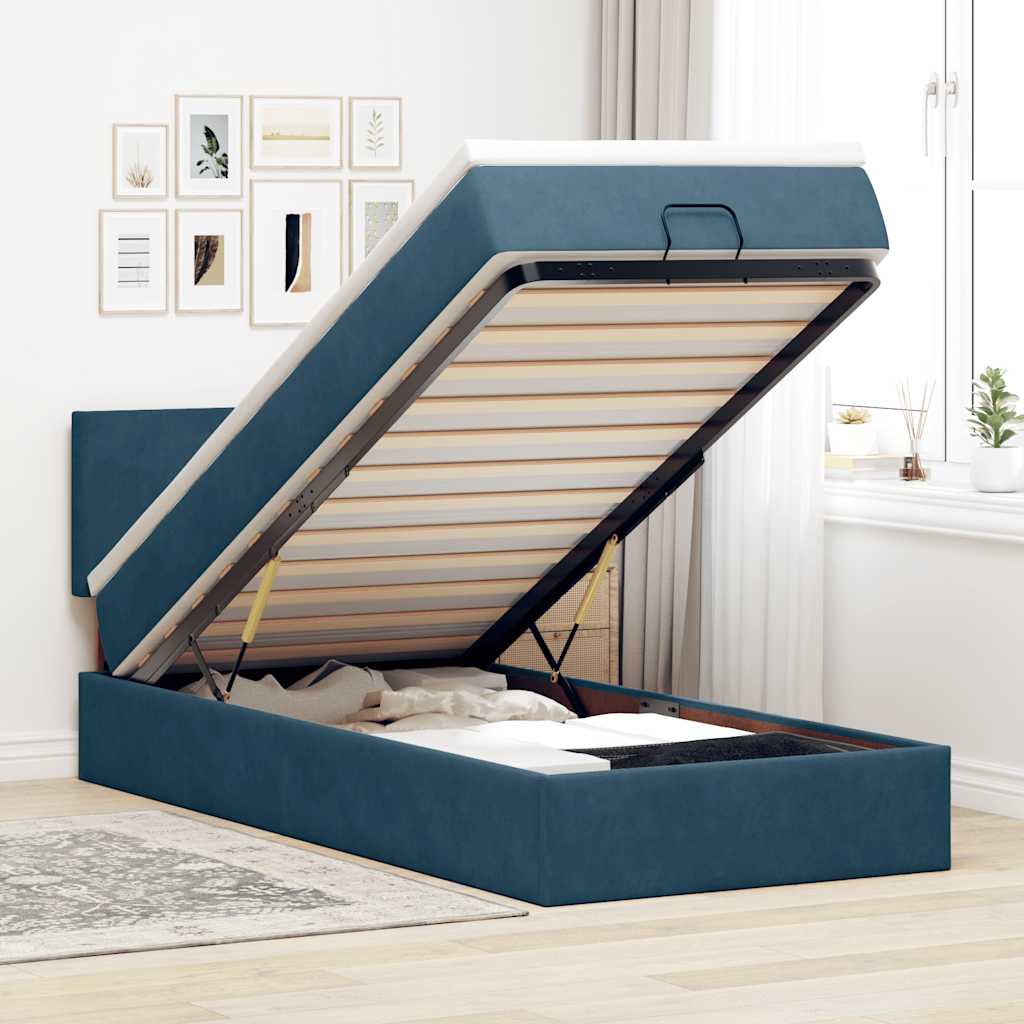 JUNG Vida Ottoman-Bett mit Matratze Dunkelblau 100x200 cm Samt
