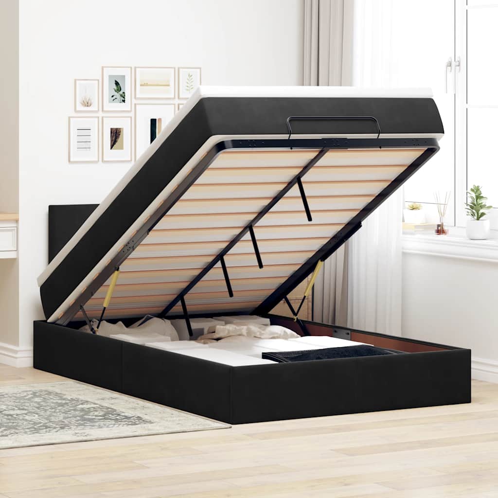 JUNG Vida Ottoman-Bett mit Matratze Schwarz 120x190 cm Samt