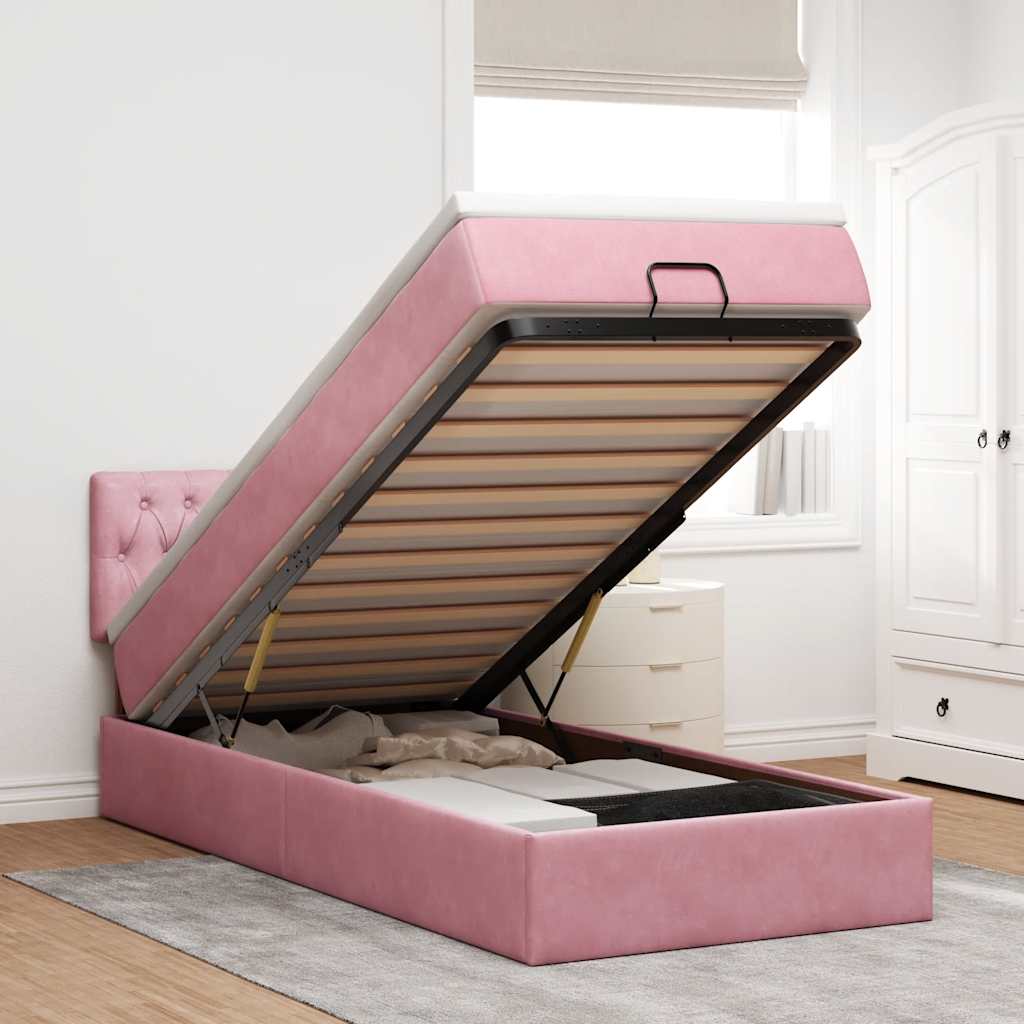 JUNG Vida Ottoman-Bett mit Matratze Rosa 90x200 cm Samt