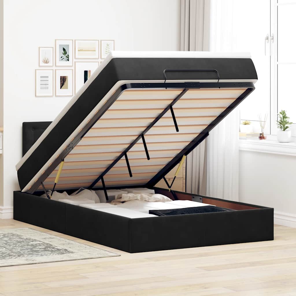 JUNG Vida Ottoman-Bett mit Matratze Schwarz 120x190 cm Samt