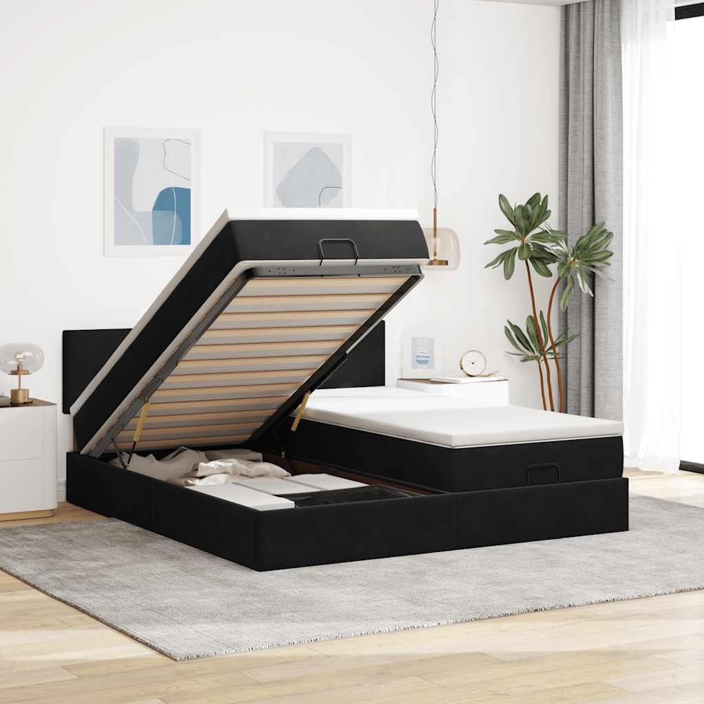 JUNG Vida Ottoman-Bett mit Matratzen Schwarz 160x200 cm Samt