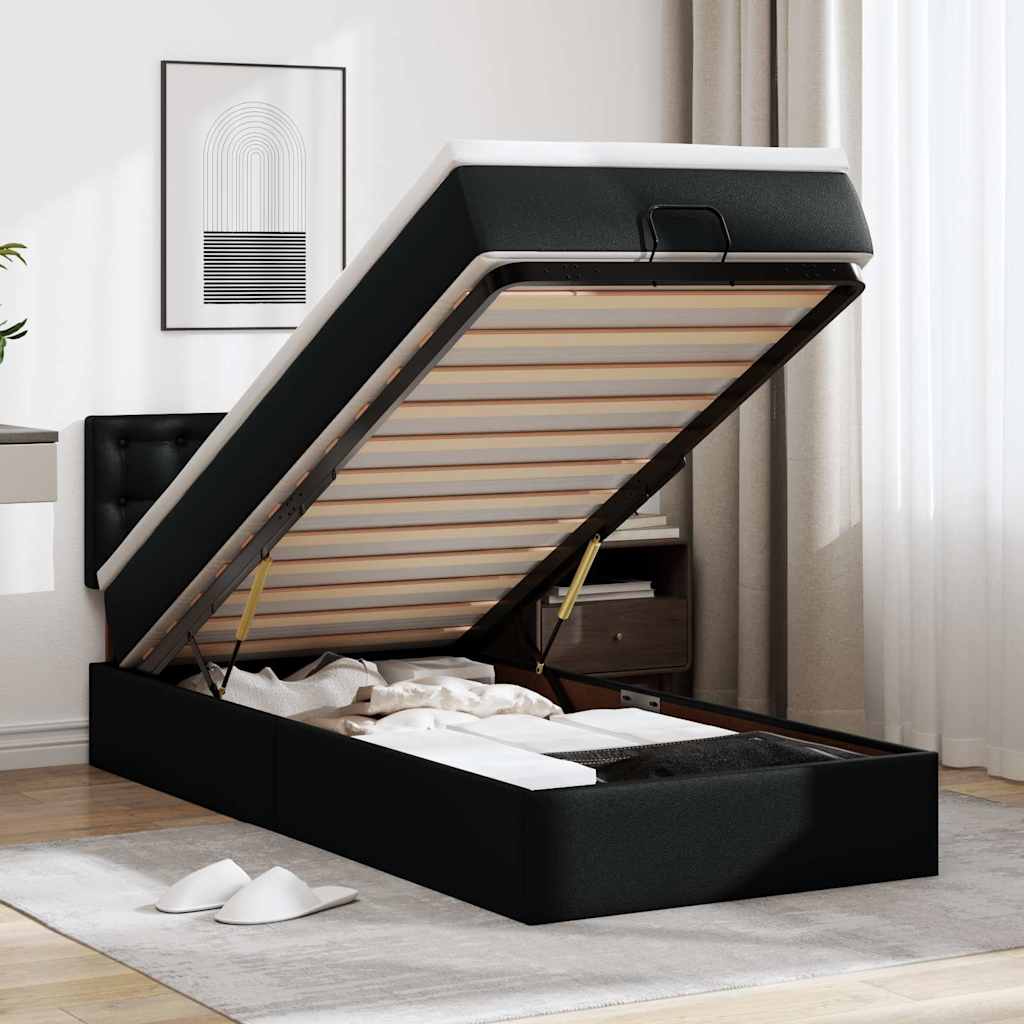 JUNG Vida Ottoman-Bett mit Matratzen & LEDs Schwarz 90x200 cm Kunstleder