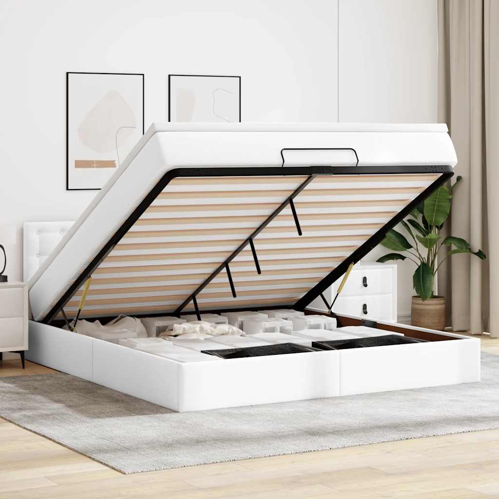 JUNG Vida Ottoman-Bett mit Matratzen & LEDs Reinweiß 160x200cm Kunstleder