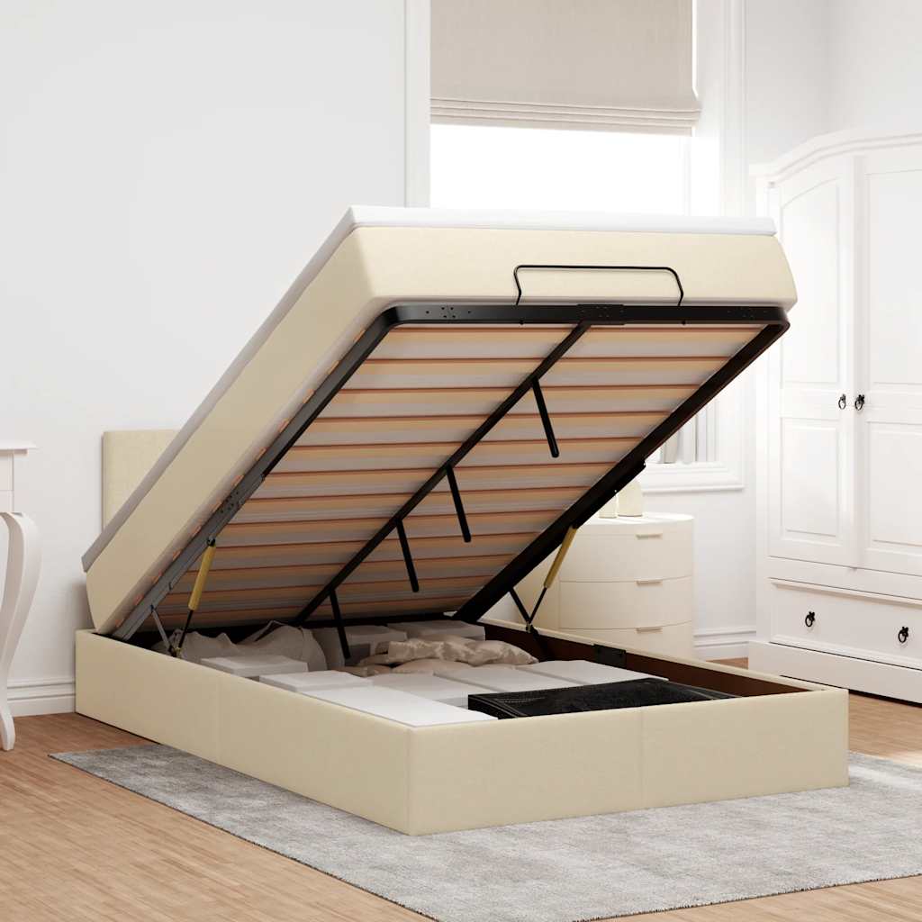 JUNG Vida Ottoman-Bett mit Matratze & LEDs Creme 120x200 cm Stoff