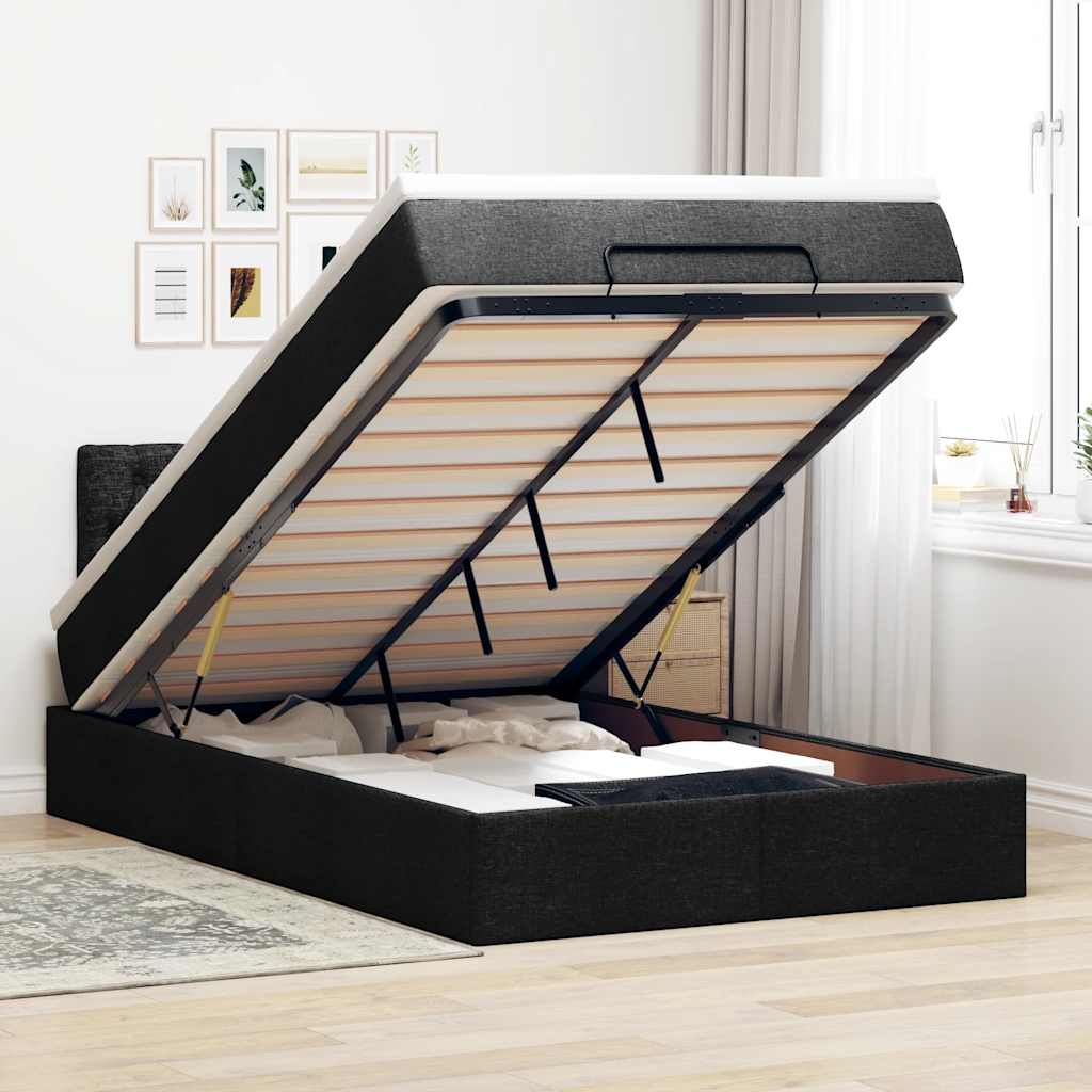JUNG Vida Ottoman-Bett mit Matratze & LEDs Schwarz 120x200 cm Stoff