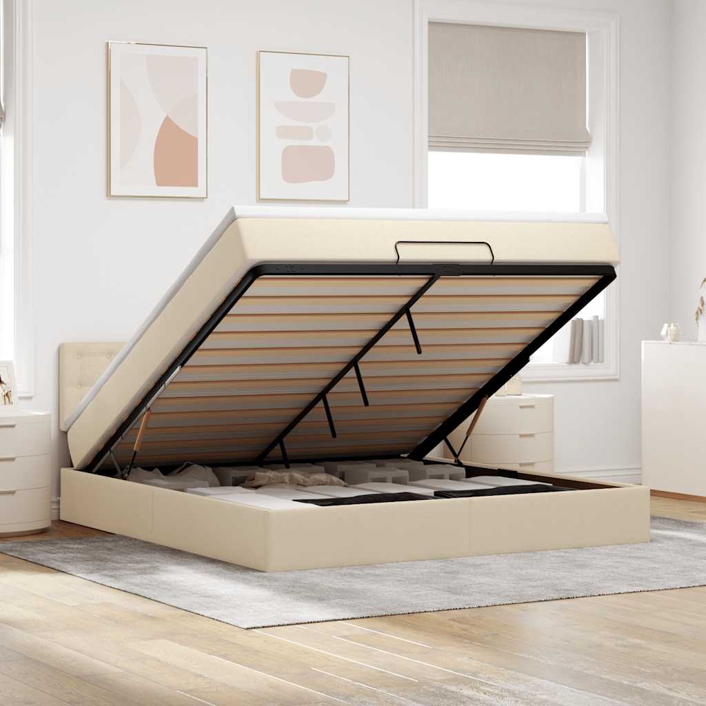 JUNG Vida Ottoman-Bett mit Matratze & LEDs Creme 160x200 cm Stoff