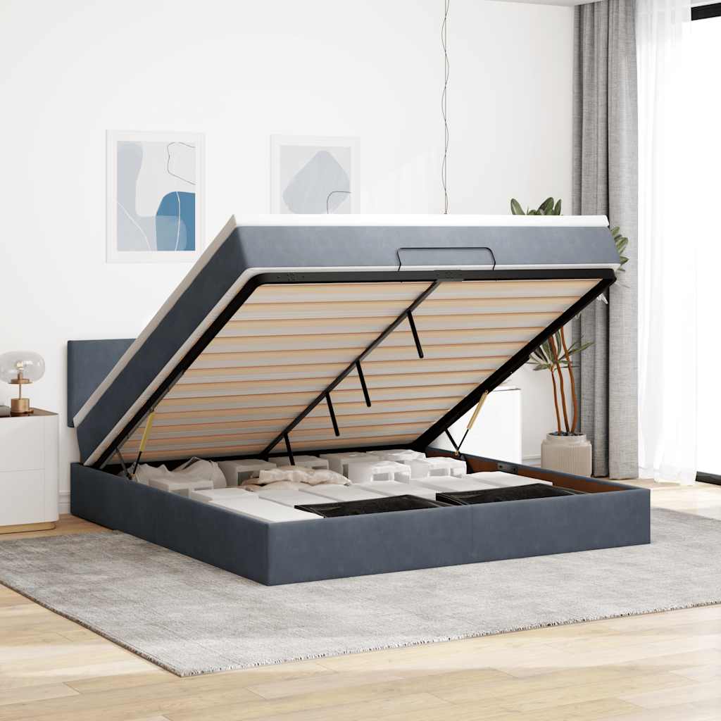 JUNG Vida Ottoman-Bett mit Matratze & LEDs Dunkelgrau 160x200 cm Samt