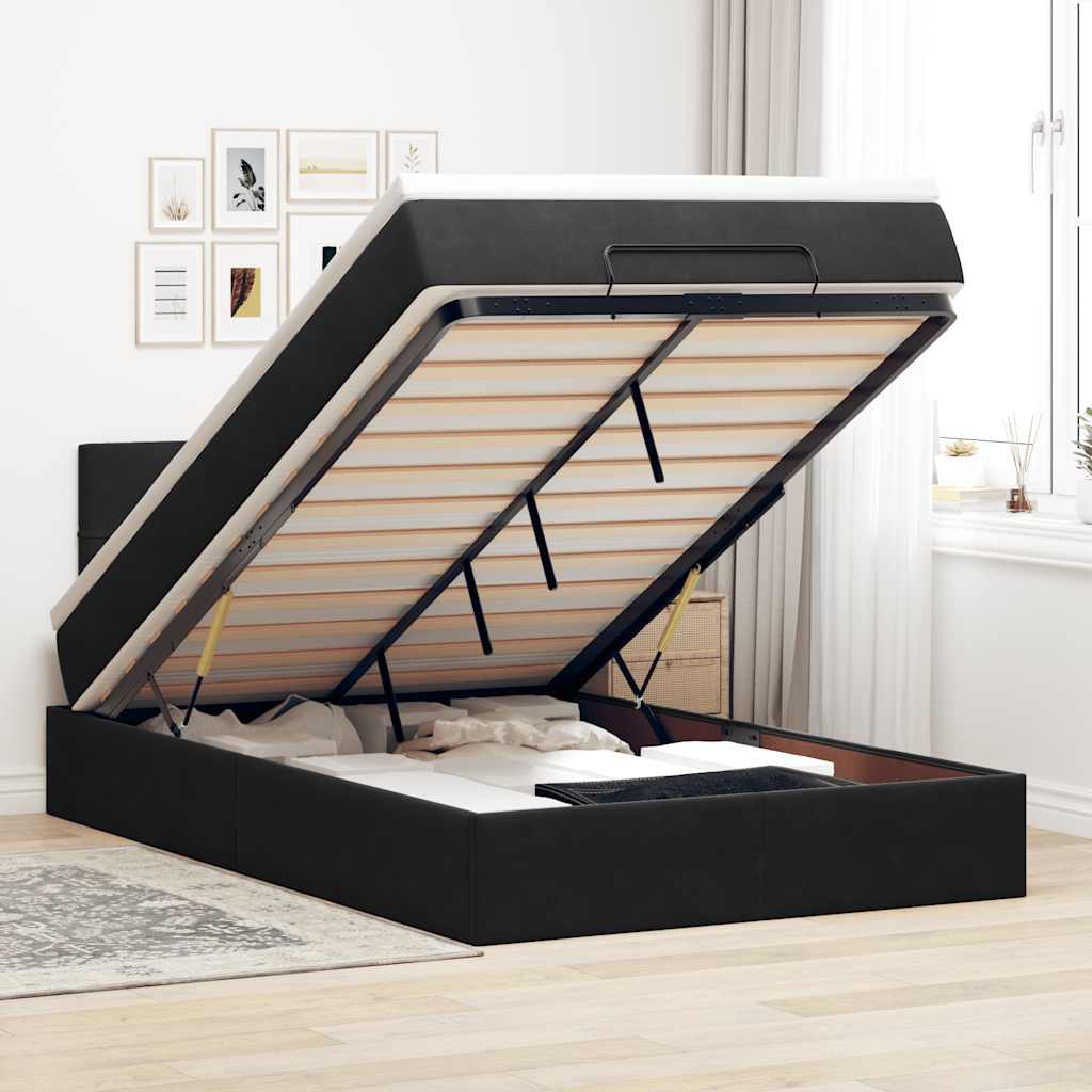 JUNG Vida Ottoman-Bett mit Matratze & LEDs Schwarz 120x200 cm Samt