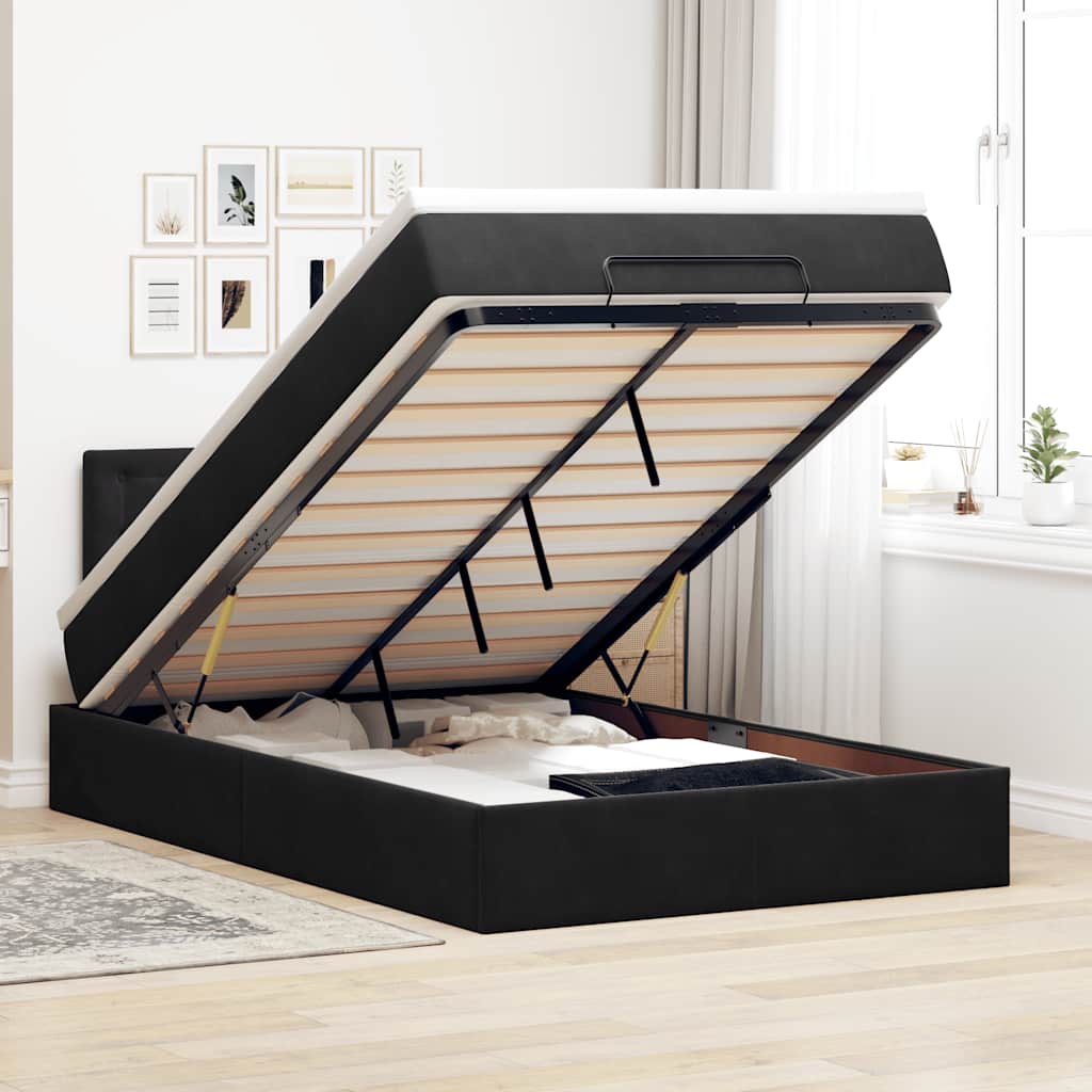 JUNG Vida Ottomane Bett mit Matratze & LEDs Schwarz 120x190 cm Samt