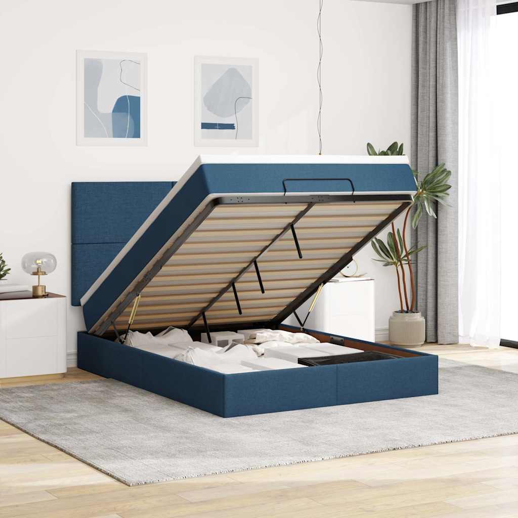 JUNG Vida Ottoman-Bett mit Matratze Blau 140x190 cm Stoff