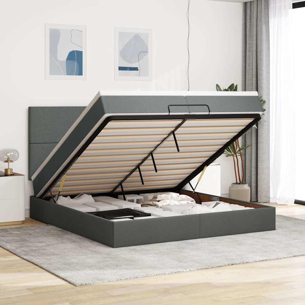 JUNG Vida Ottoman-Bett mit Matratzen Dunkelgrau 200x200 cm Stoff