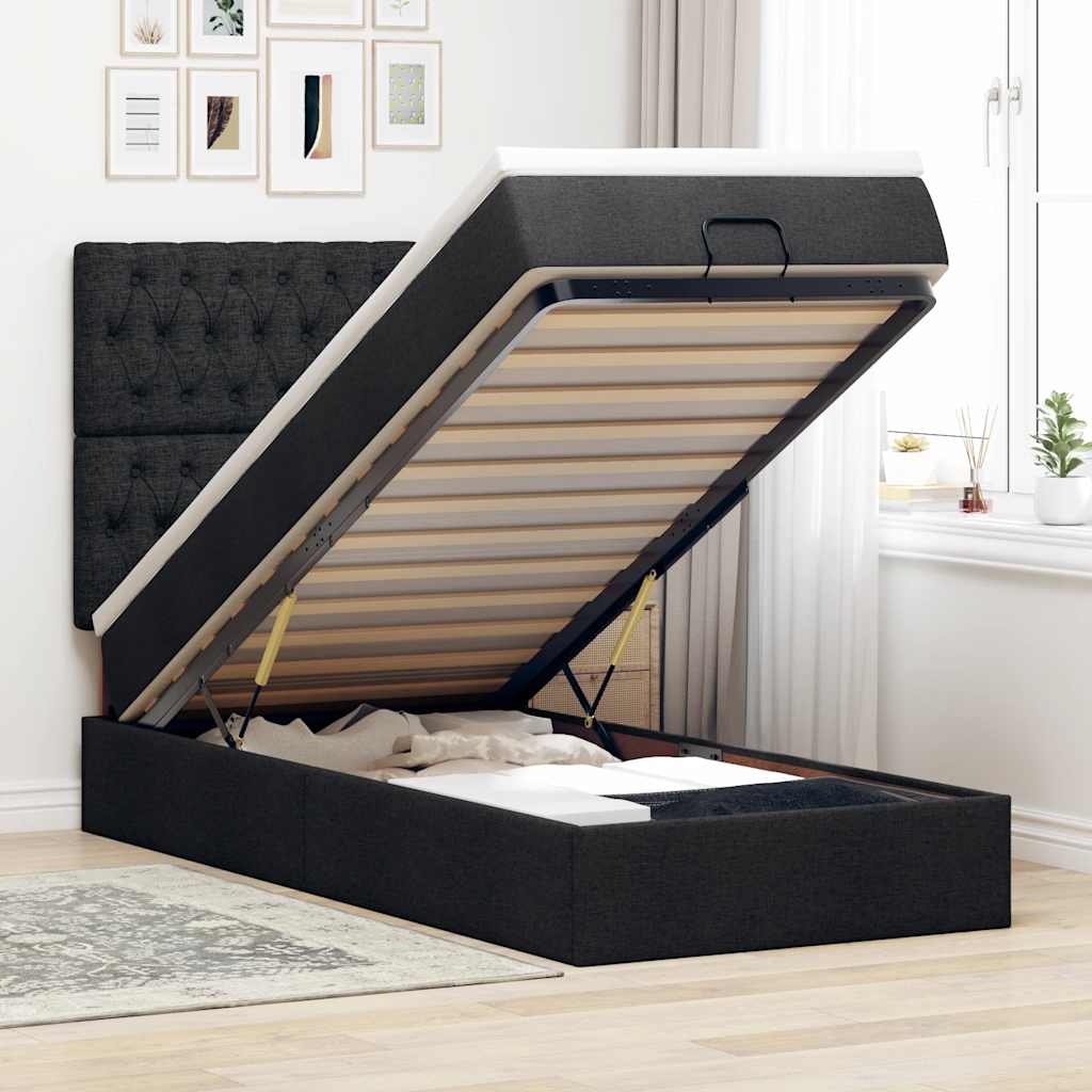 JUNG Vida Ottoman-Bett mit Matratze Schwarz 90x190 cm Stoff