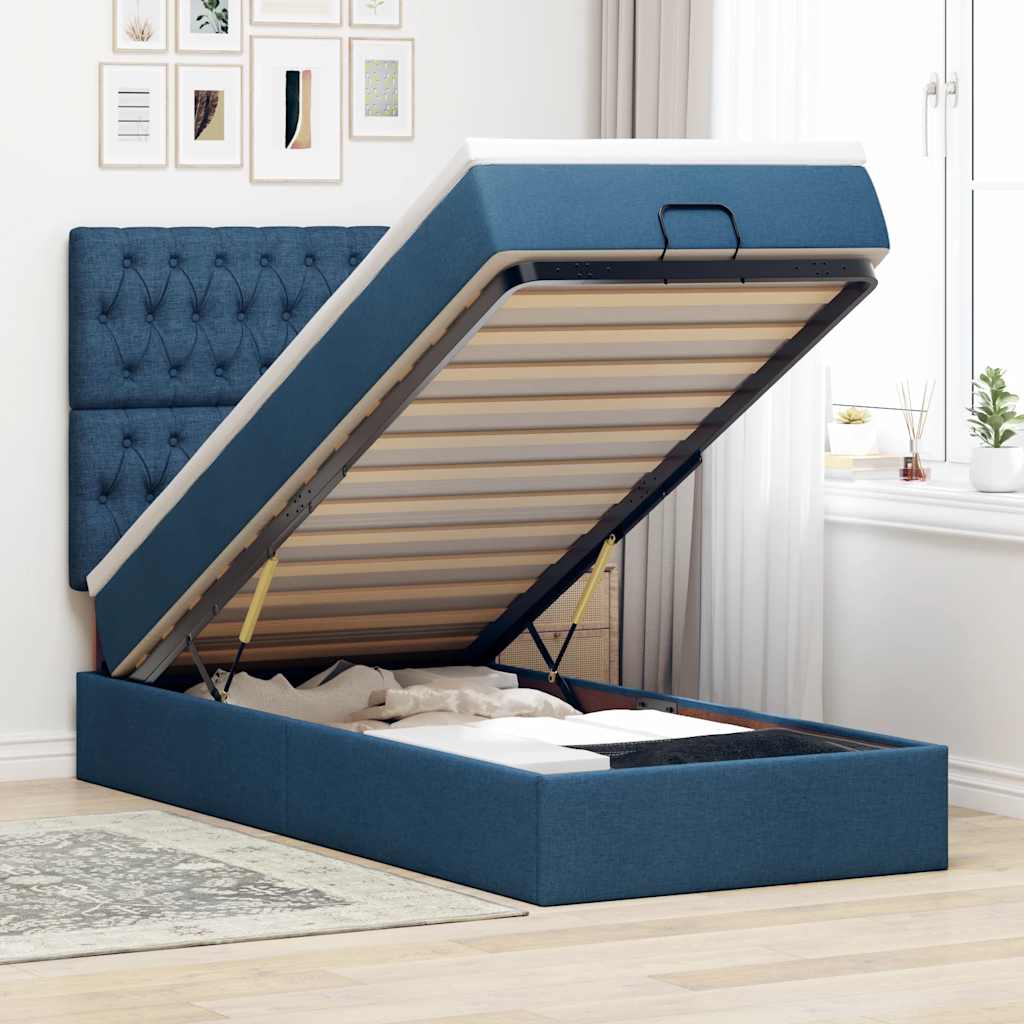 JUNG Vida Ottoman-Bett mit Matratze Blau 90x190 cm Stoff
