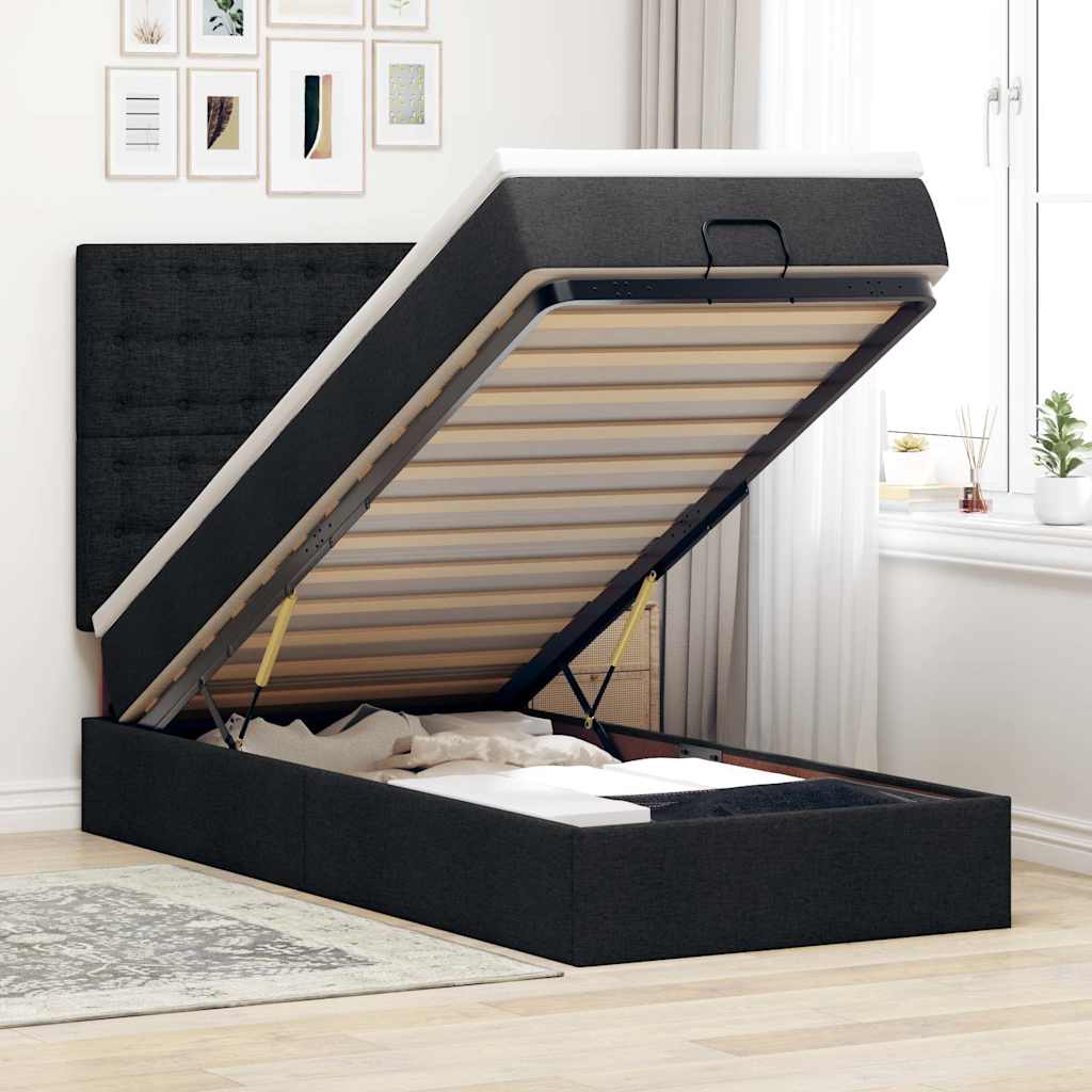 JUNG Vida Ottoman-Bett mit Matratze Schwarz 100x200 cm Stoff