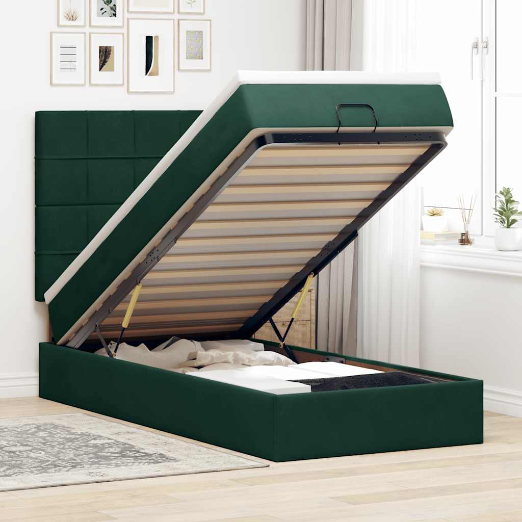 JUNG Vida Ottoman-Bett mit Matratzen Dunkelgrün 80x200 cm Samt