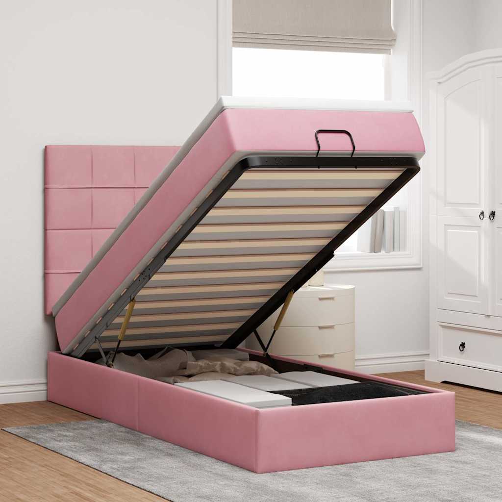 JUNG Vida Ottoman-Bett mit Matratzen Rosa 90x200 cm Samt