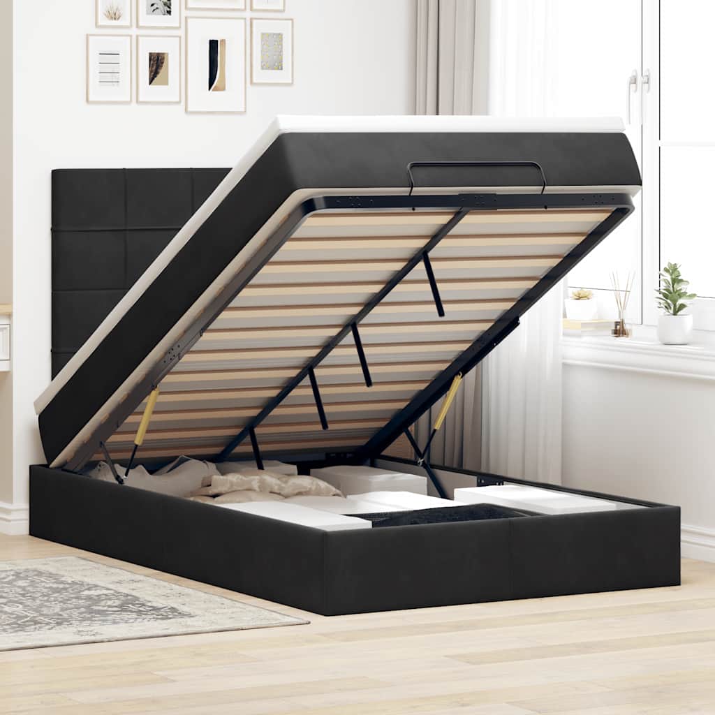 JUNG Vida Ottoman-Bett mit Matratzen Schwarz 120x190 cm Samt