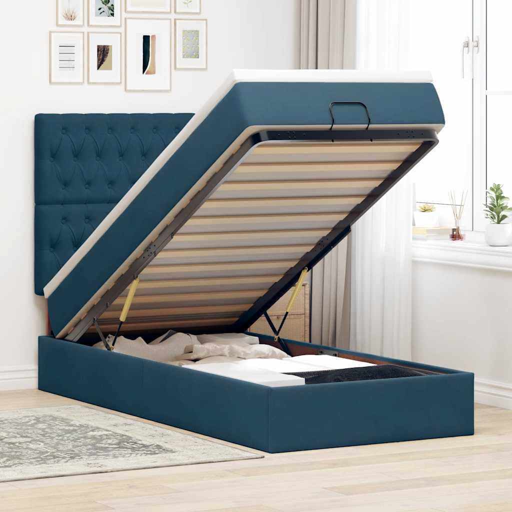 JUNG Vida Ottoman-Bett mit Matratzen Dunkelblau 80x200 cm Samt