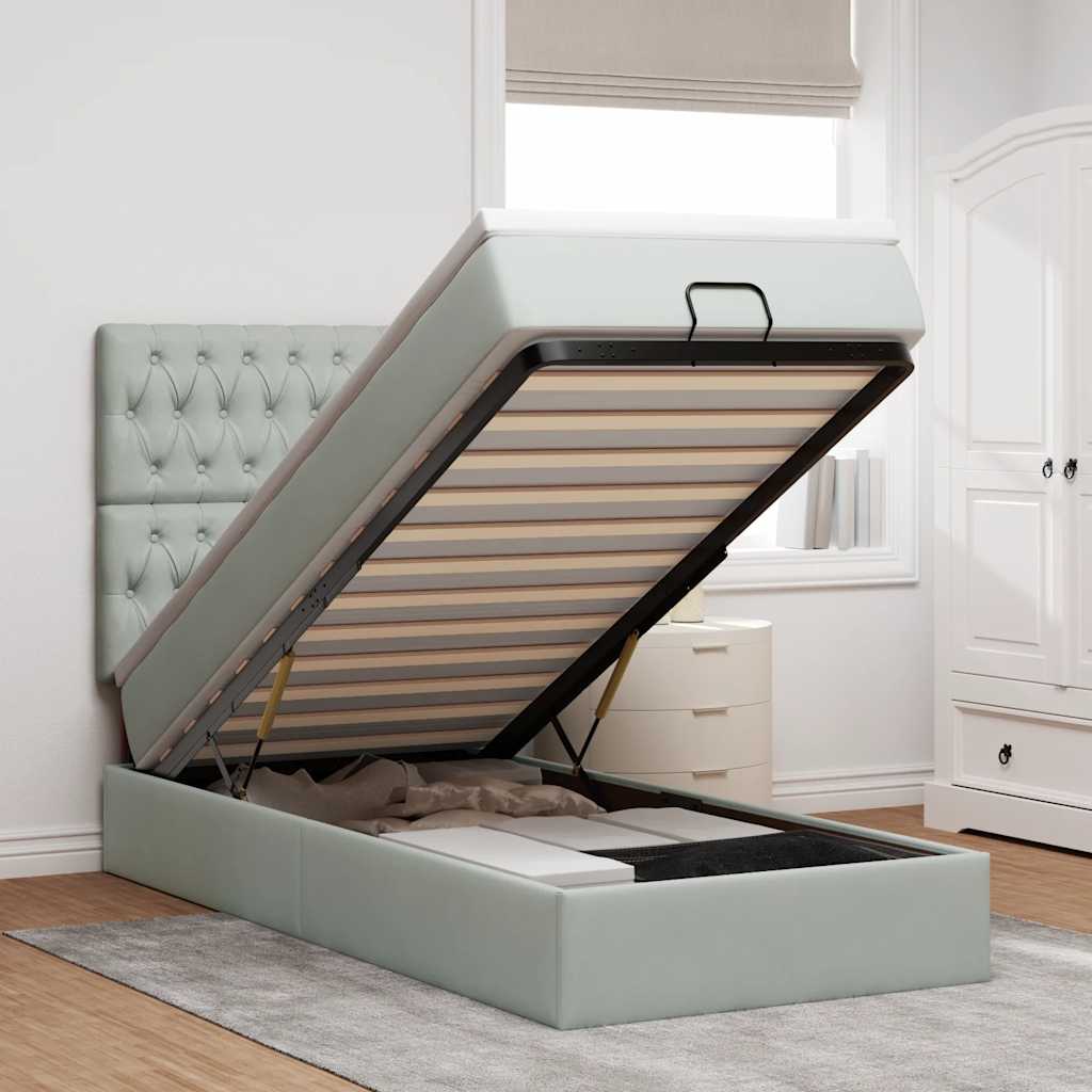 JUNG Vida Ottoman-Bett mit Matratzen Hellgrau 90x190 cm Samt