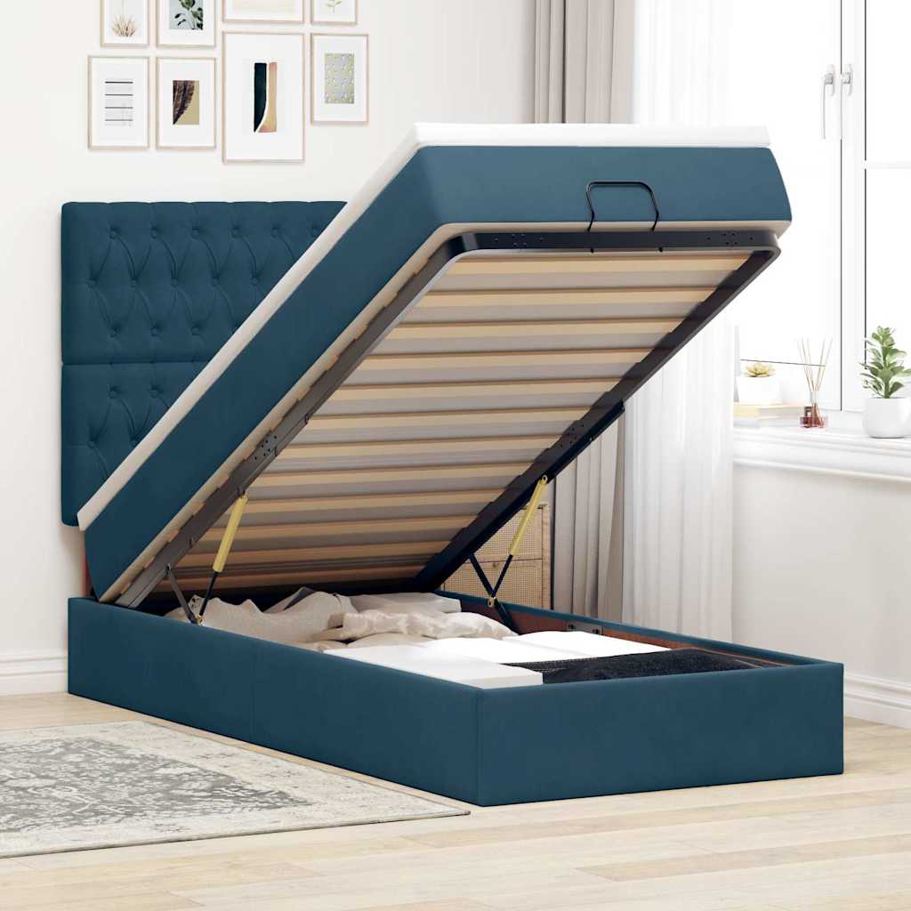 JUNG Vida Ottoman-Bett mit Matratzen Dunkelblau 90x200 cm Samt