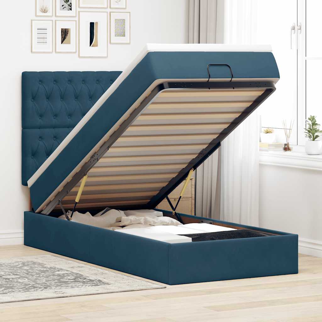 JUNG Vida Ottoman-Bett mit Matratzen Dunkelblau 100x200 cm Samt