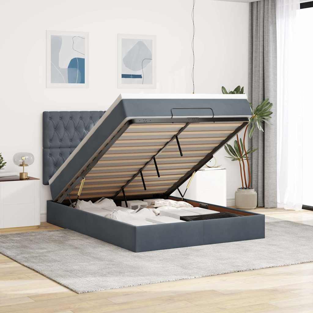 JUNG Vida Ottoman-Bett mit Matratzen Dunkelgrau 140x200 cm Samt