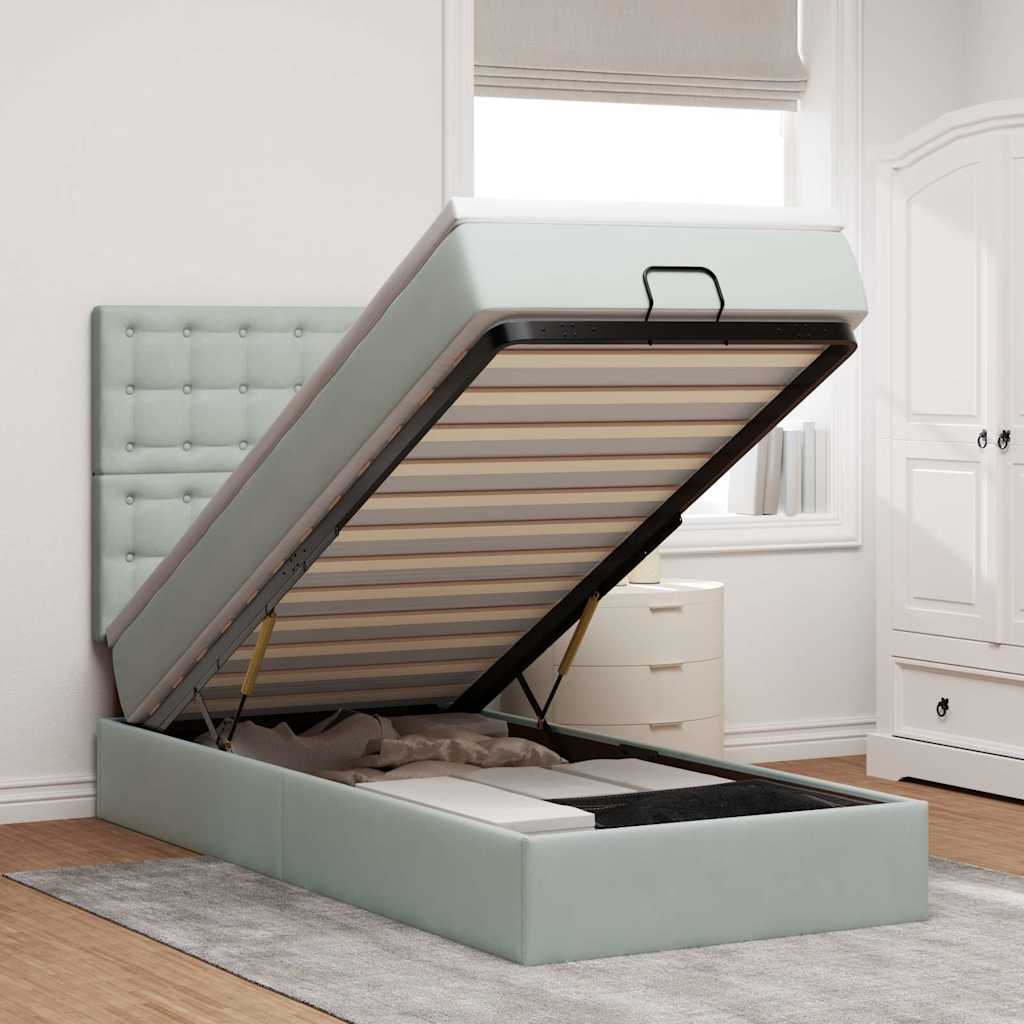 JUNG Vida Ottoman-Bett mit Matratzen Hellgrau 80x200 cm Samt
