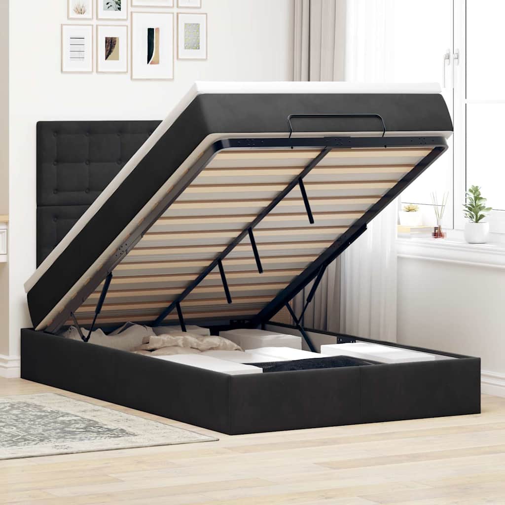 JUNG Vida Ottoman-Bett mit Matratzen Schwarz 120x190 cm Samt
