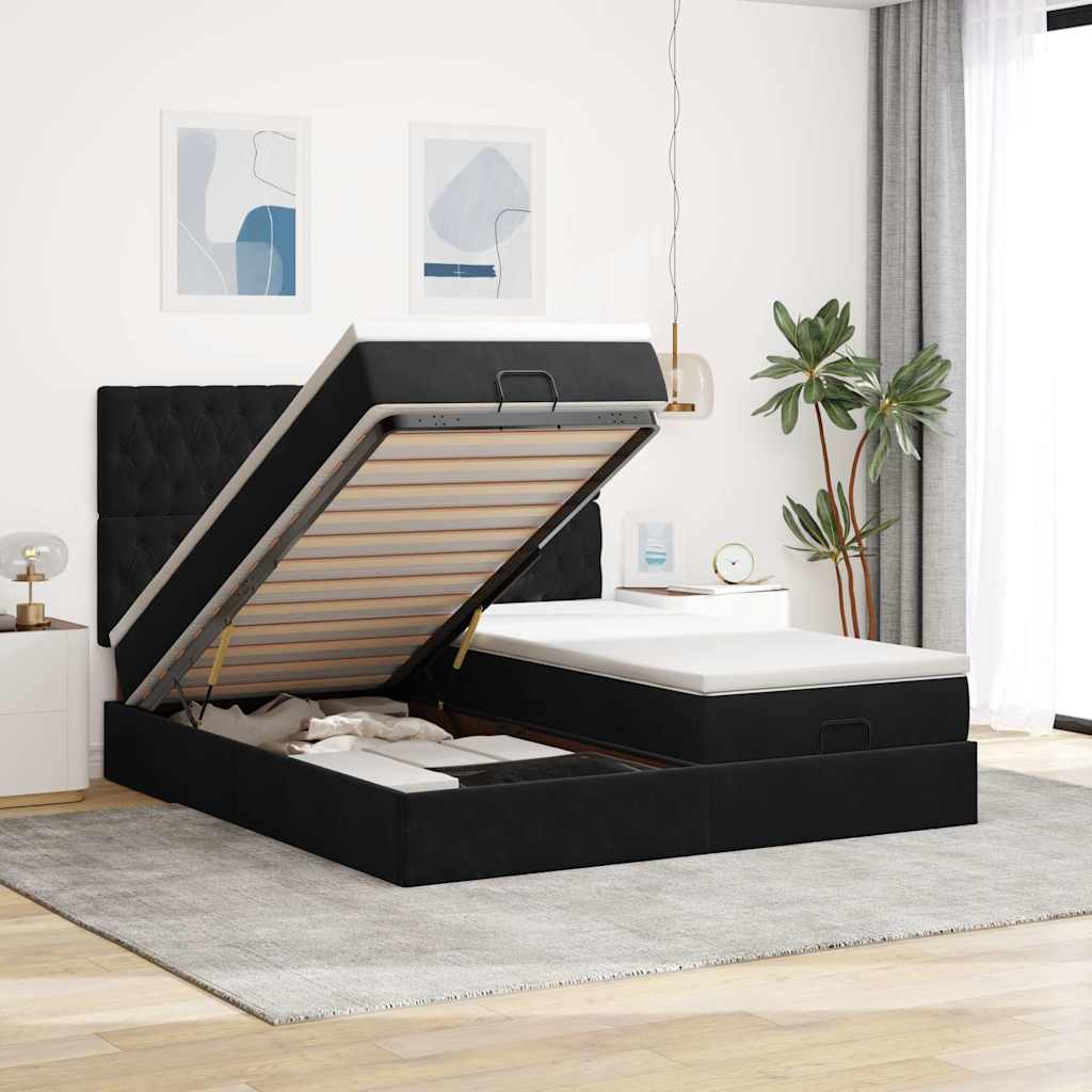JUNG Vida Ottoman-Bett mit Matratzen Schwarz 160x200 cm Samt