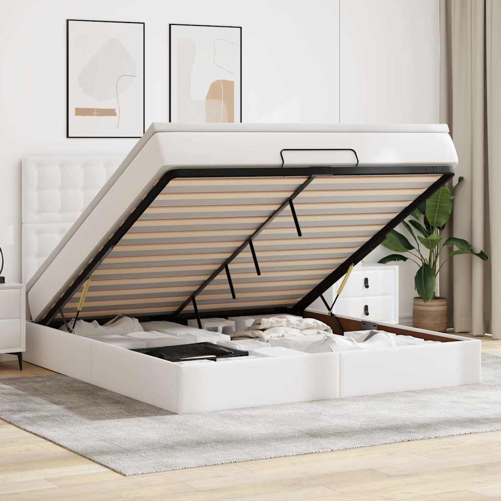 JUNG Vida Ottoman-Bett mit Matratze & LEDs Weiß 160x200 cm Kunstleder