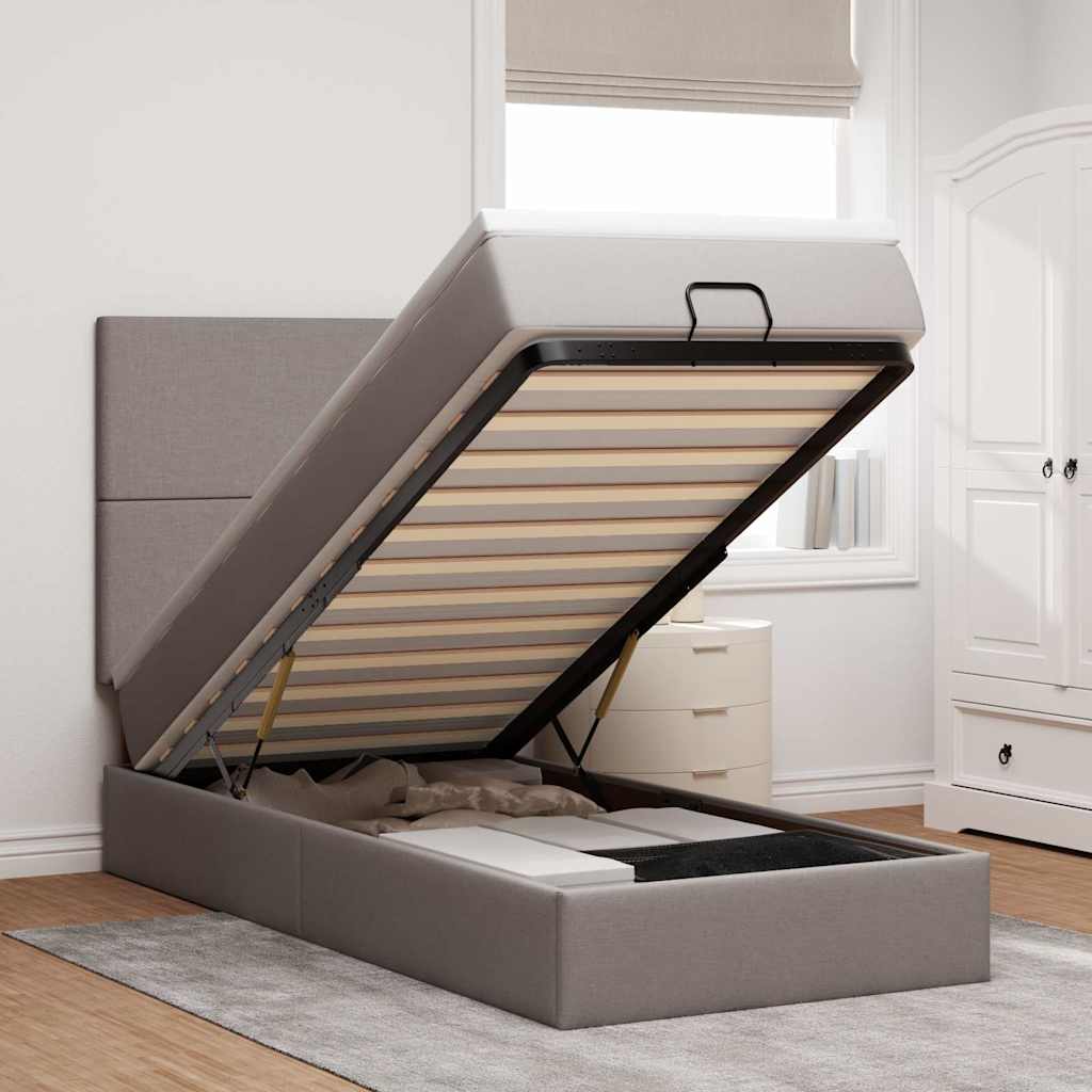 JUNG Vida Ottomane Bett mit Matratze & LEDs Taupe 90x200 cm Stoff