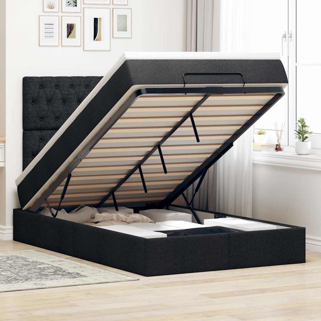 JUNG Vida Ottoman-Bett mit Matratze & LEDs Schwarz 120x190 cm Stoff