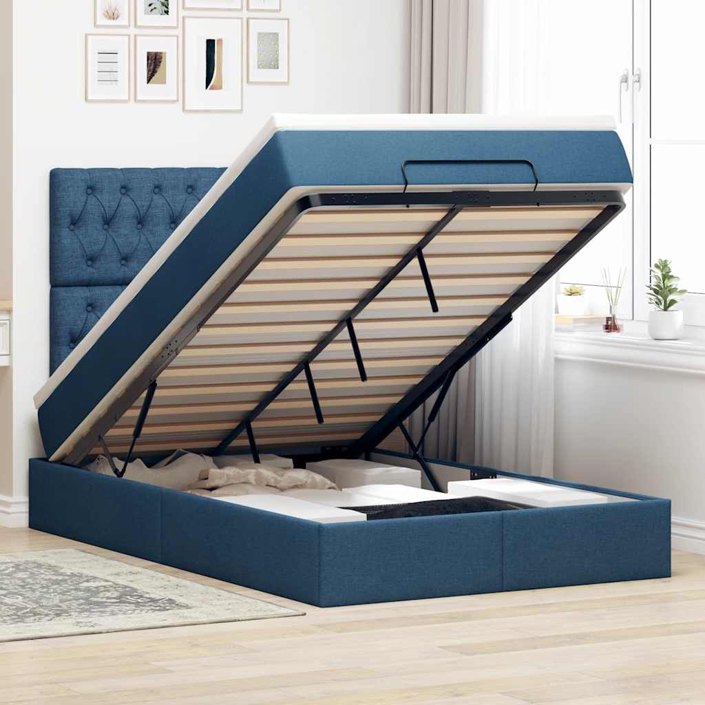 JUNG Vida Ottoman-Bett mit Matratze & LEDs Blau 120x190 cm Stoff