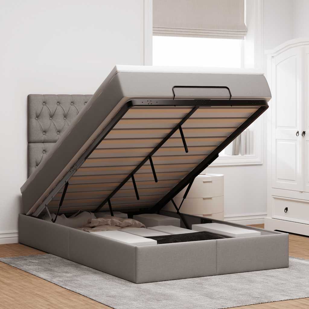 JUNG Vida Ottoman-Bett mit Matratze & LEDs Taupe 120x200 cm Stoff