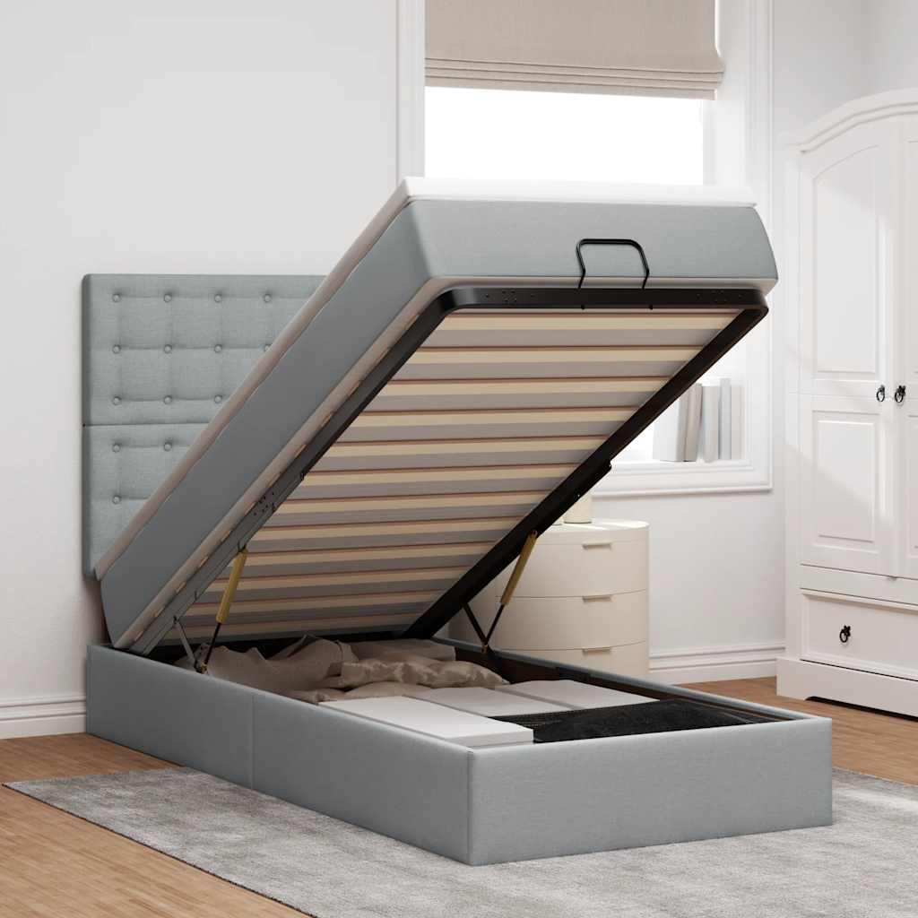 JUNG Vida Ottomane Bett mit Matratze & LEDs Hellgrau 80x200 cm Stoff