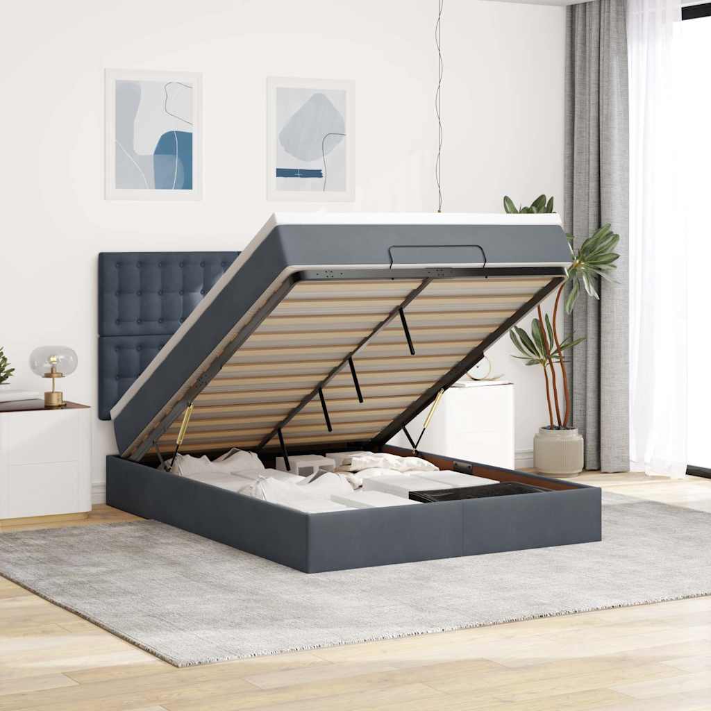 JUNG Vida Ottoman-Bett mit Matratzen & LEDs Dunkelgrau 140x200 cm Samt