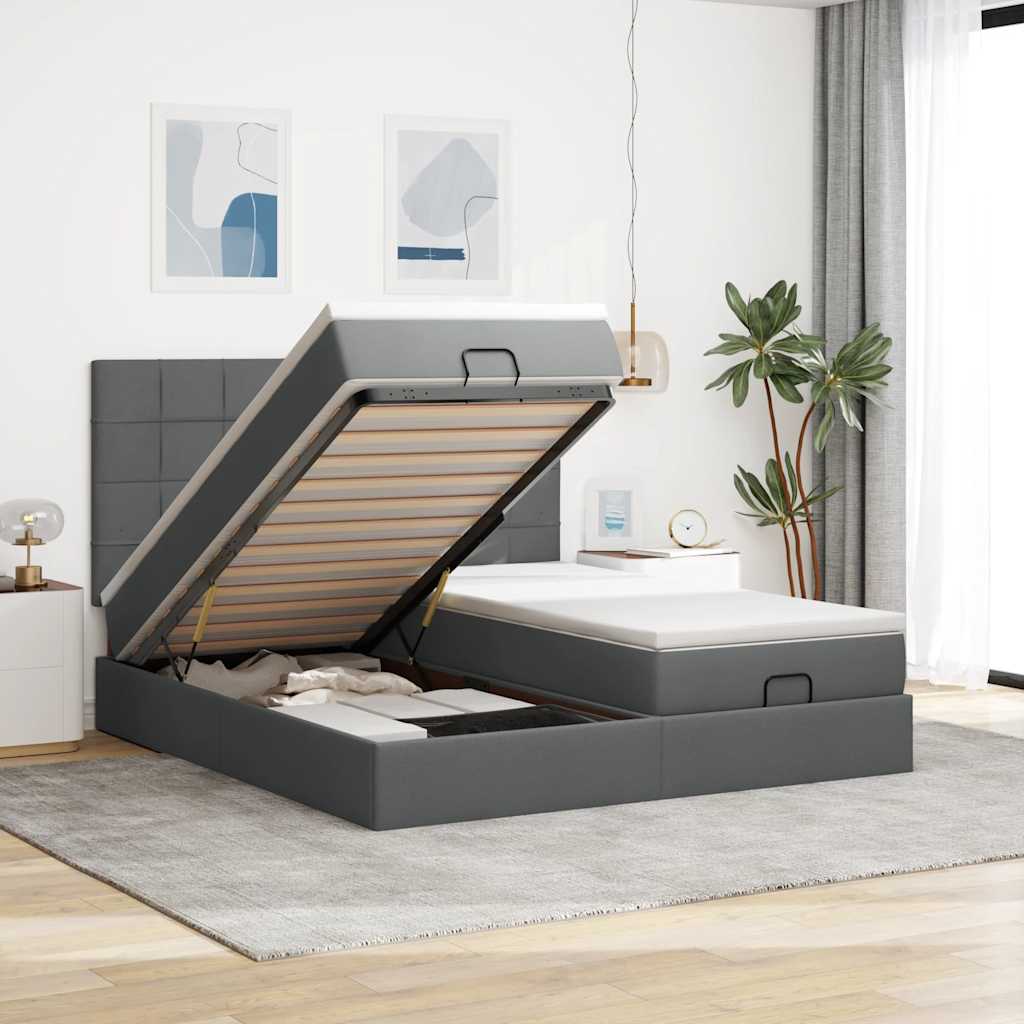 JUNG Vida Ottoman-Bett mit Matratzen & LEDs Dunkelgrau 180x200 cm Stoff