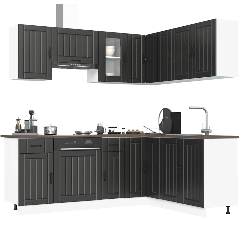 JUNG Vida 11-tlg. Küchenschrank-Set Kalmar Schwarz Holzwerkstoff