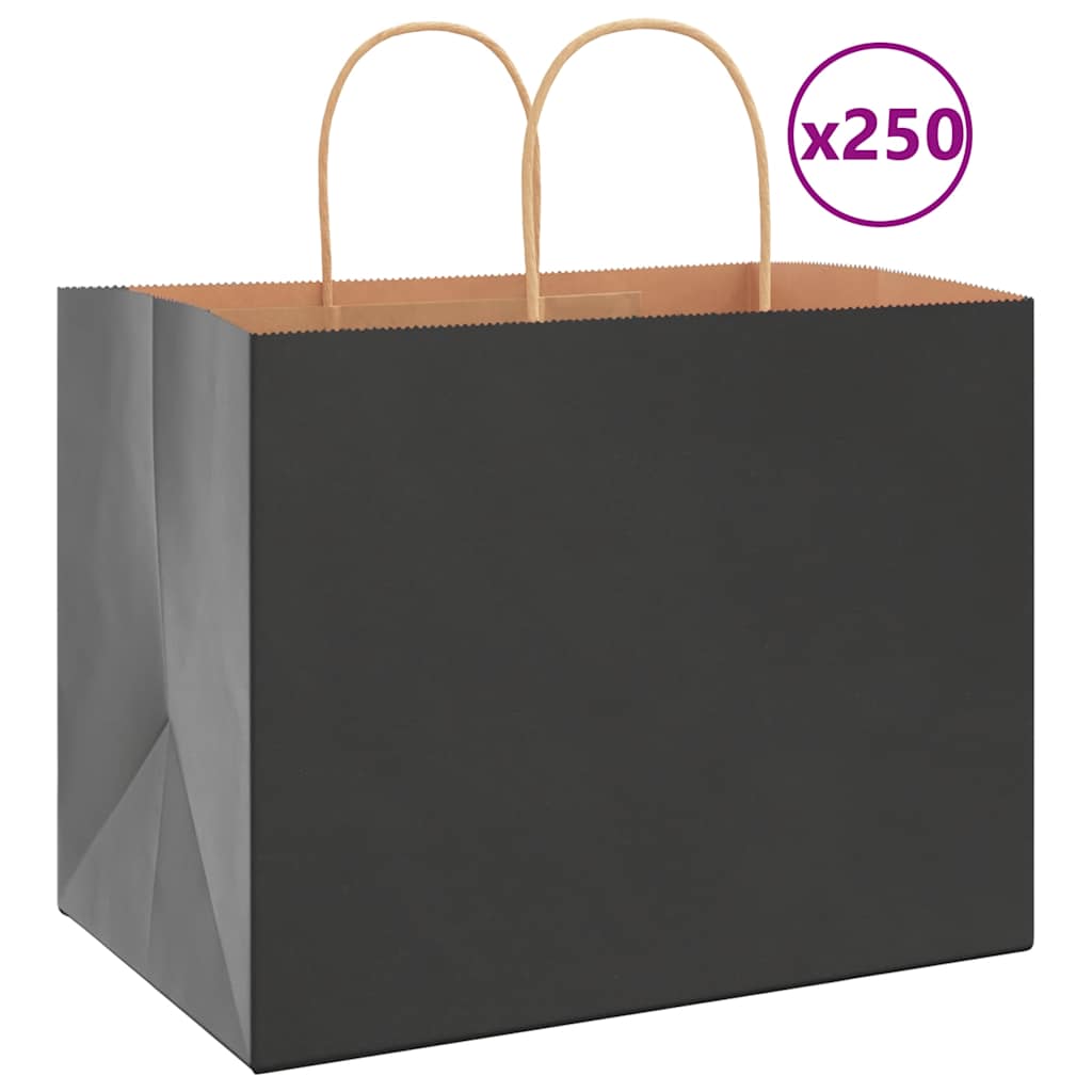 JUNG Vida Papiertragetaschen 250 Stk. mit Henkeln Schwarz 32x22x24 cm