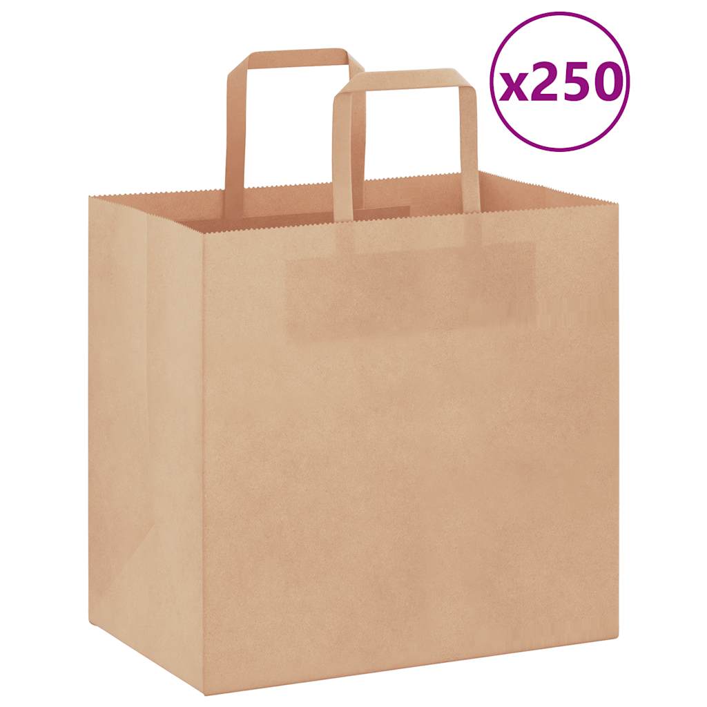 JUNG Vida Papiertragetaschen 250 Stk. mit Henkeln Braun 26x17x25 cm