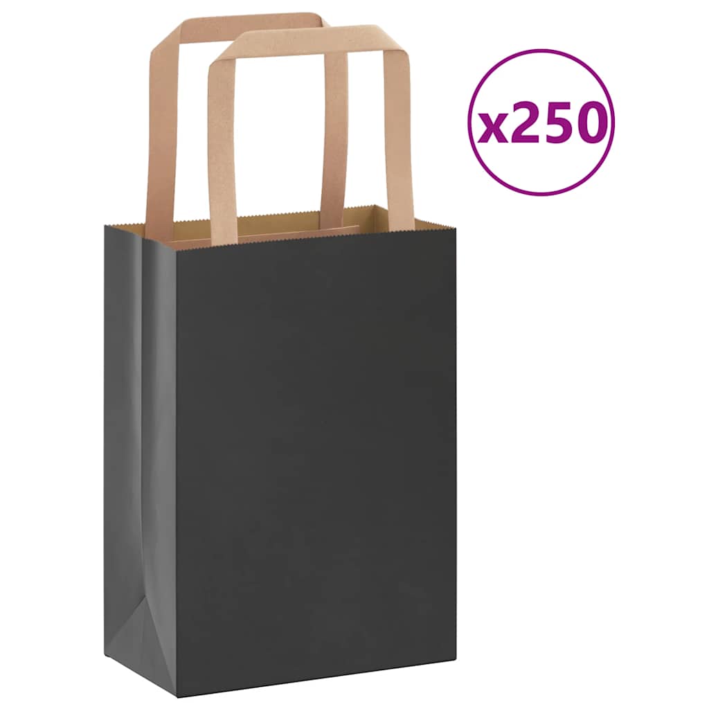 JUNG Vida Papiertragetaschen 250 Stk. mit Henkeln Schwarz 15x8x21 cm