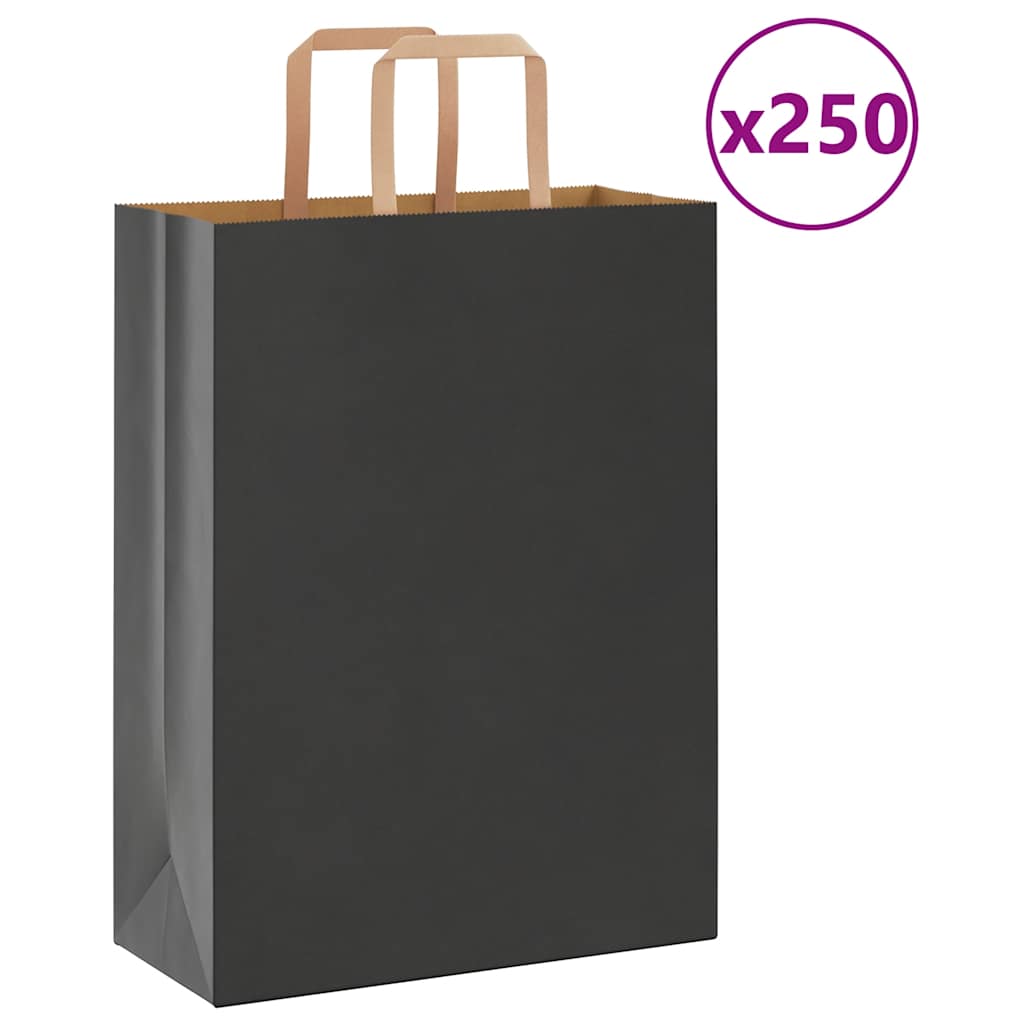 JUNG Vida Papiertragetaschen 250 Stk. mit Henkeln Schwarz 26x12x35 cm