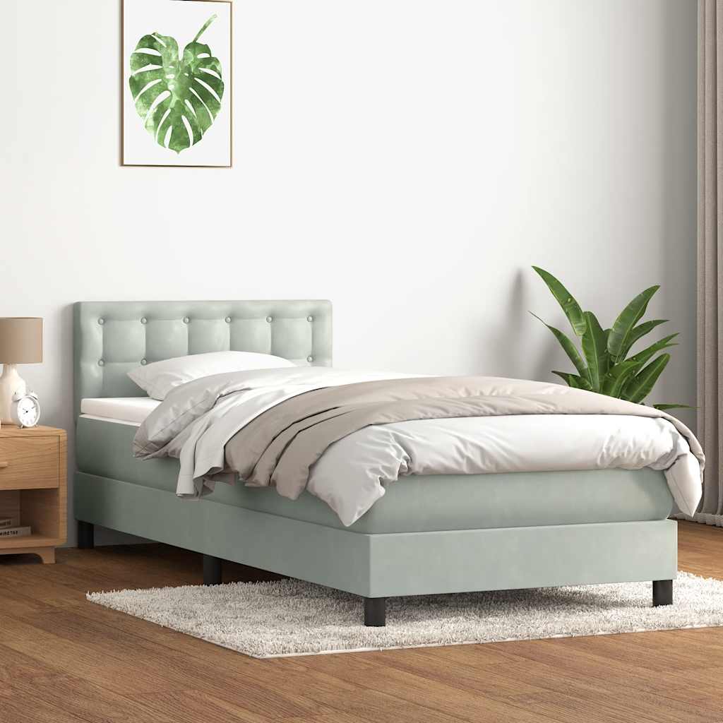JUNG Vida Boxspringbett mit Matratze Hellgrau 90x210 cm Samt