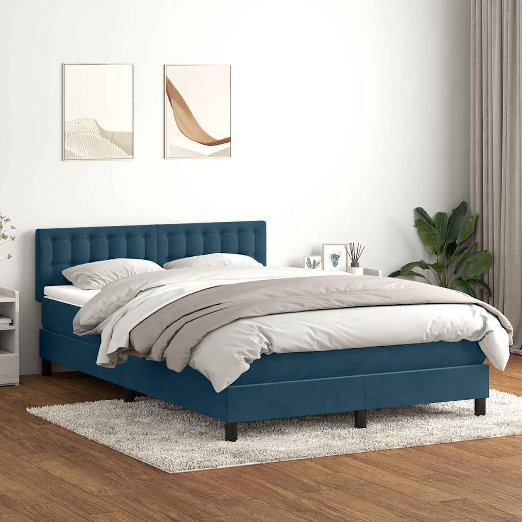 JUNG Vida Boxspringbett mit Matratze Dunkelblau 140x210 cm Samt