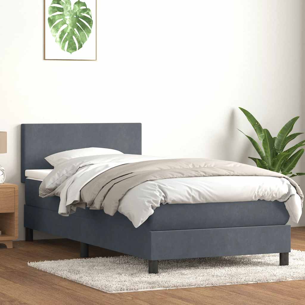 JUNG Vida Boxspringbett mit Matratze & LED Dunkelgrau 80x220 cm Samt